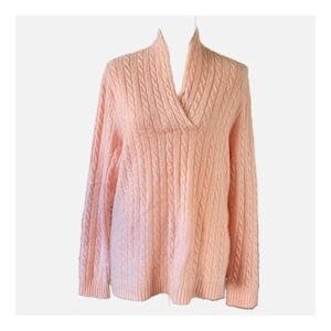 Ralph Lauren Pink Cashmere Cable Knit V-Neck Sweater